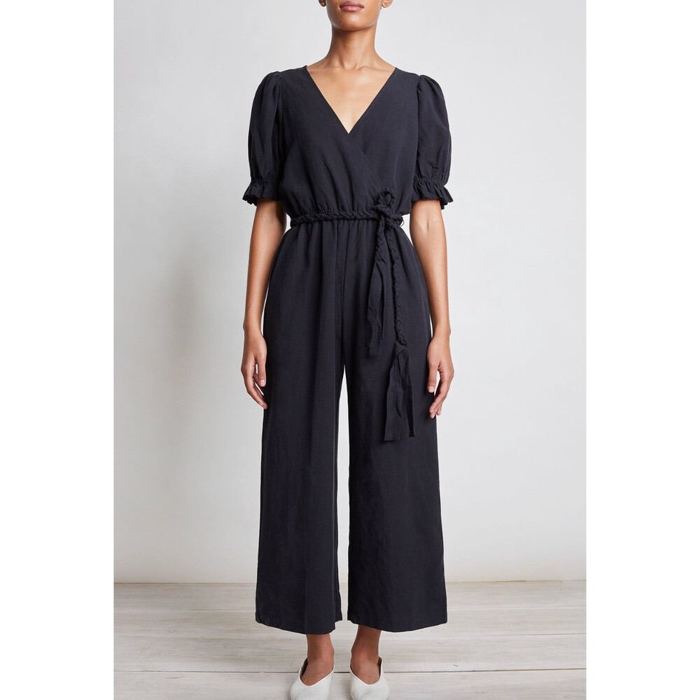 Apiece Apart Chabrol Jumpsuit in Black Size 0 Puff Sleeves Tie Waist Linen